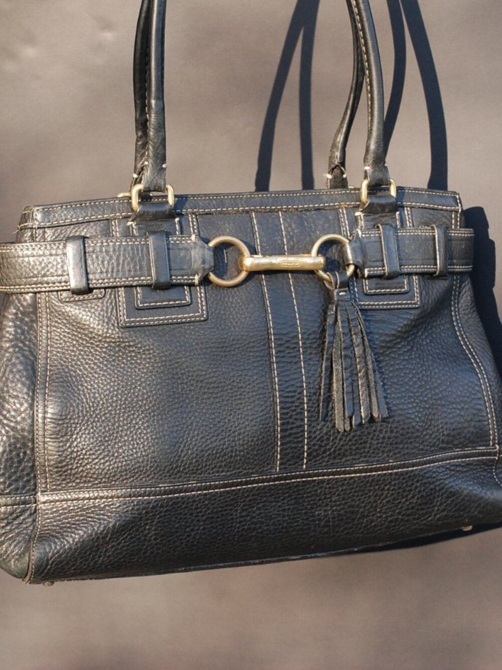 Coach Bag Hampton Pebbled Leather Black Shoulder Bag Purse